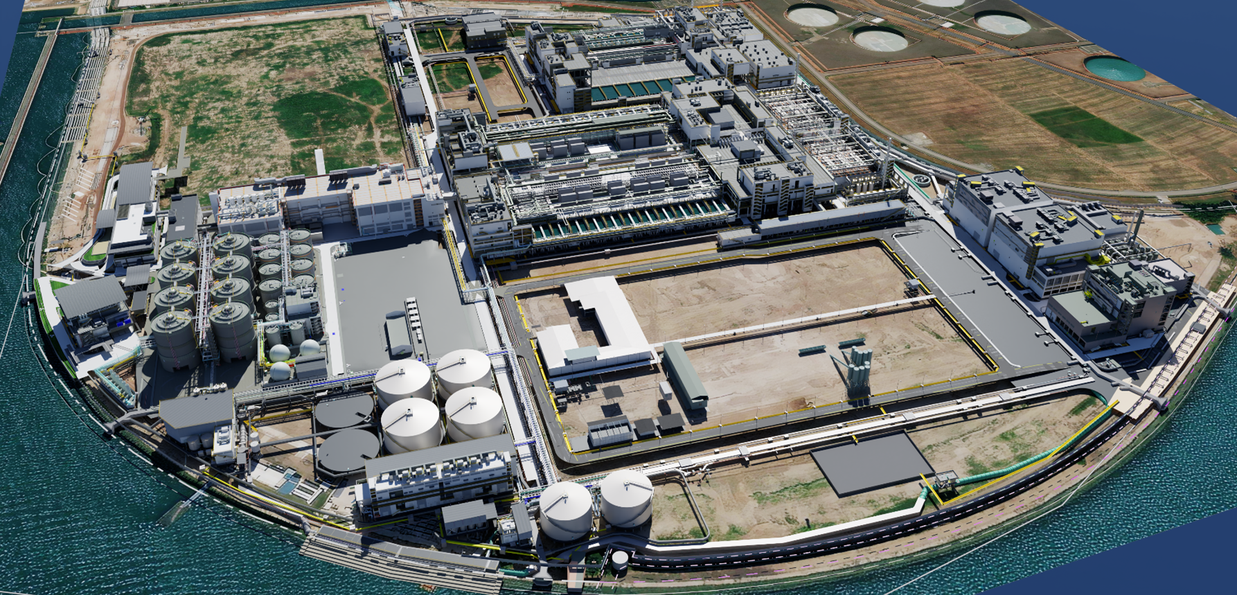 Artist impression of aerial view of Tuas Water Reclamation Plant